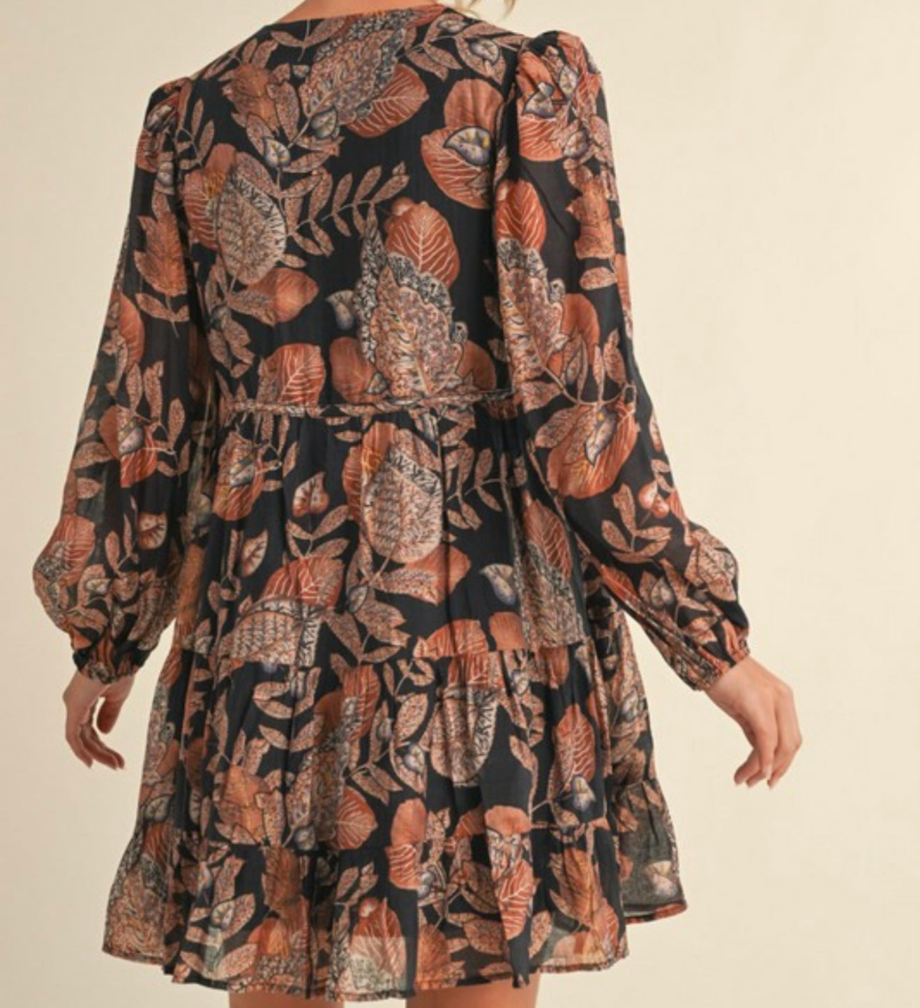 Black Print Chiffon Tiered Dress