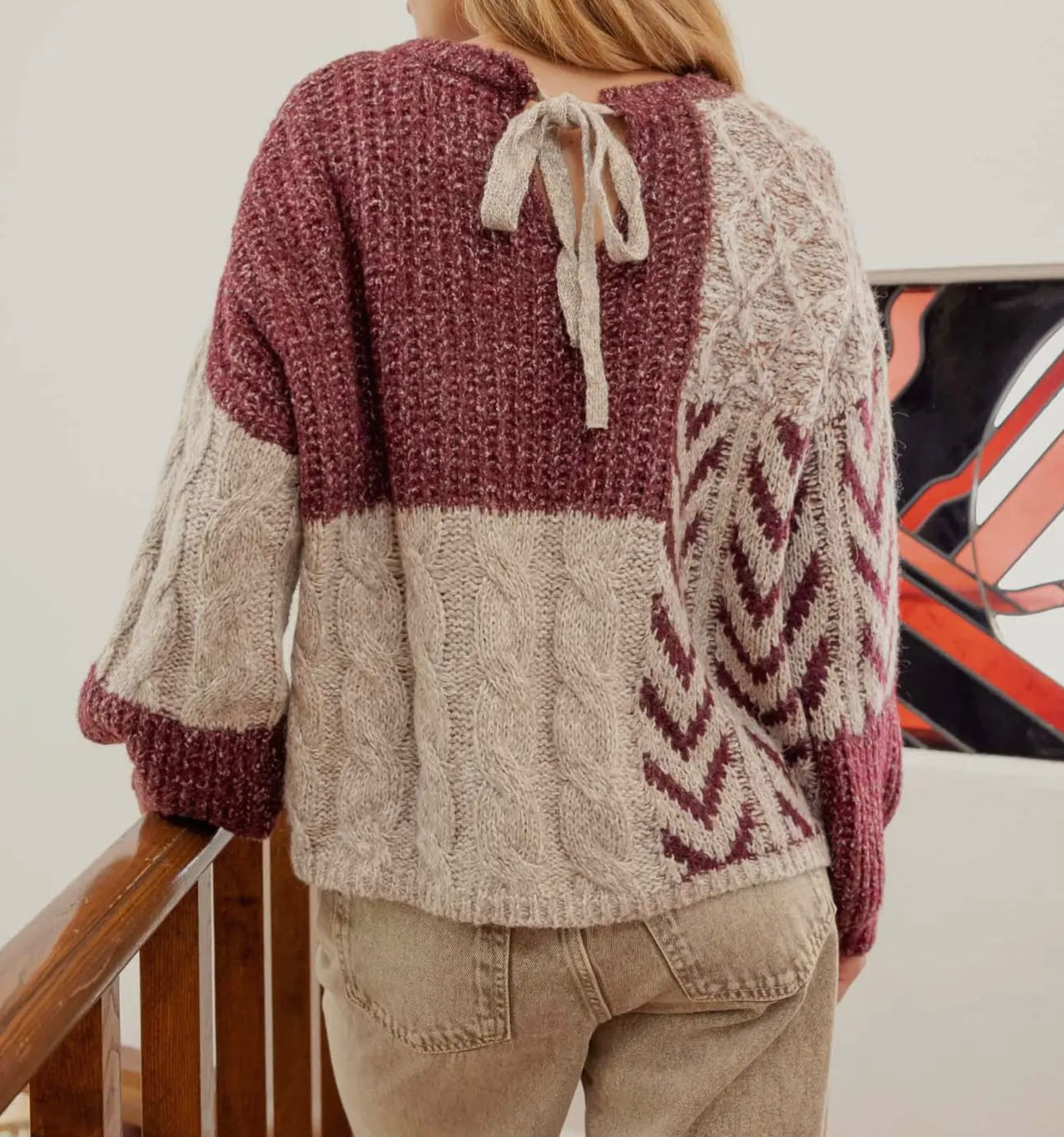 Colorblock Chevron Cable Knit Sweater