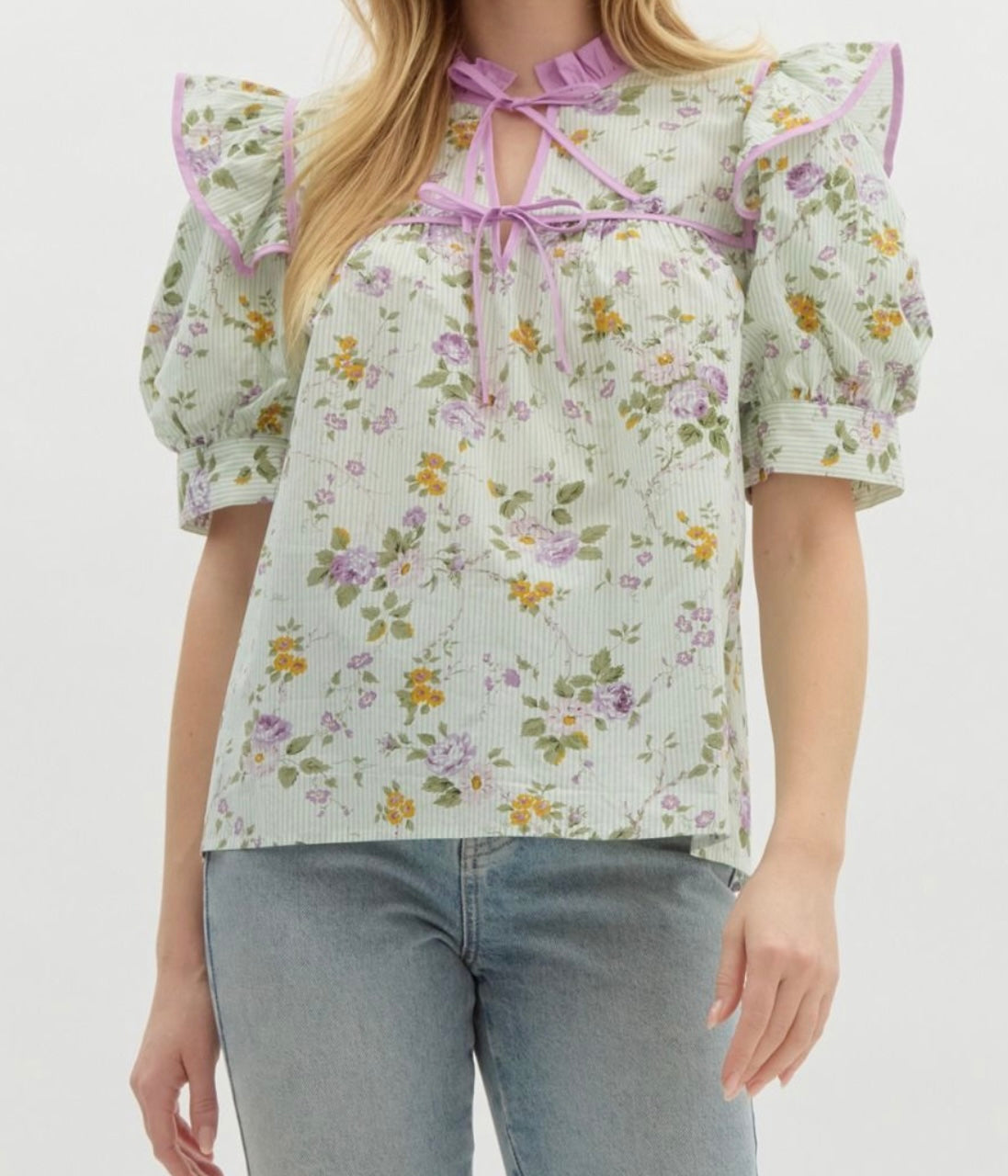 Lavender Mint Floral Top