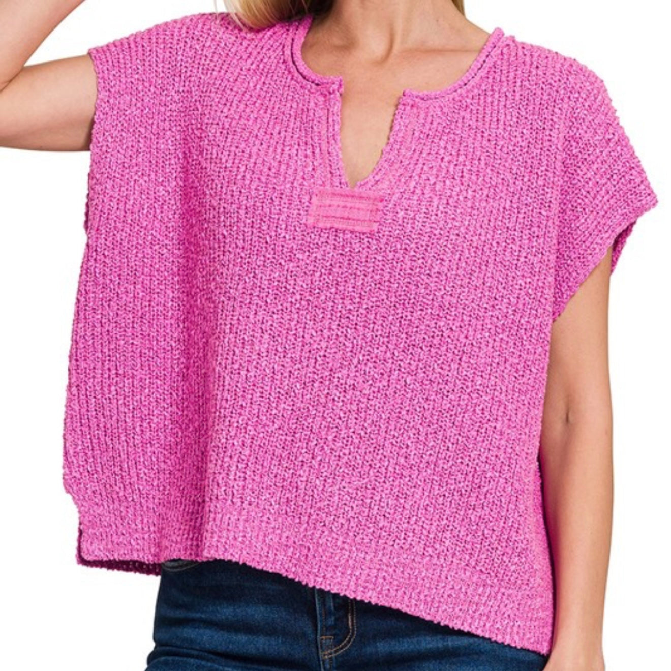 Split-Neck Side Slit Pullover Top