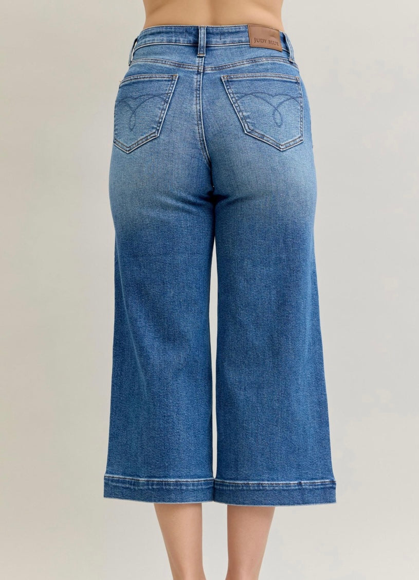 Judy Blue Mid Rise Wide Leg Cropped Jeans - 881006