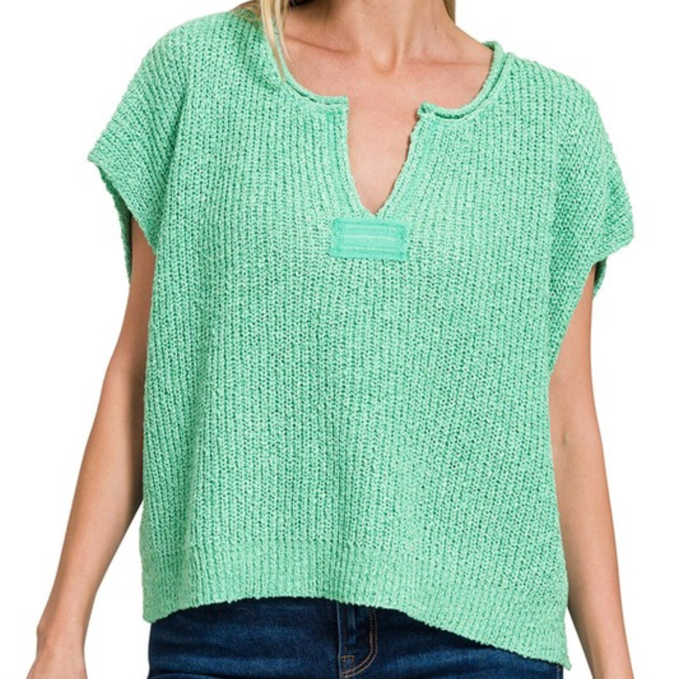 Split-Neck Side Slit Pullover Top