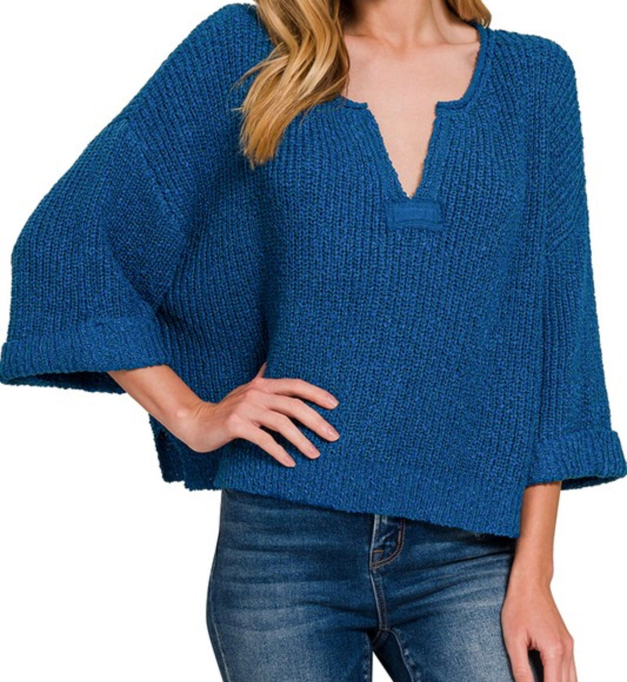 Knit Folded Sleeve Pullover Top