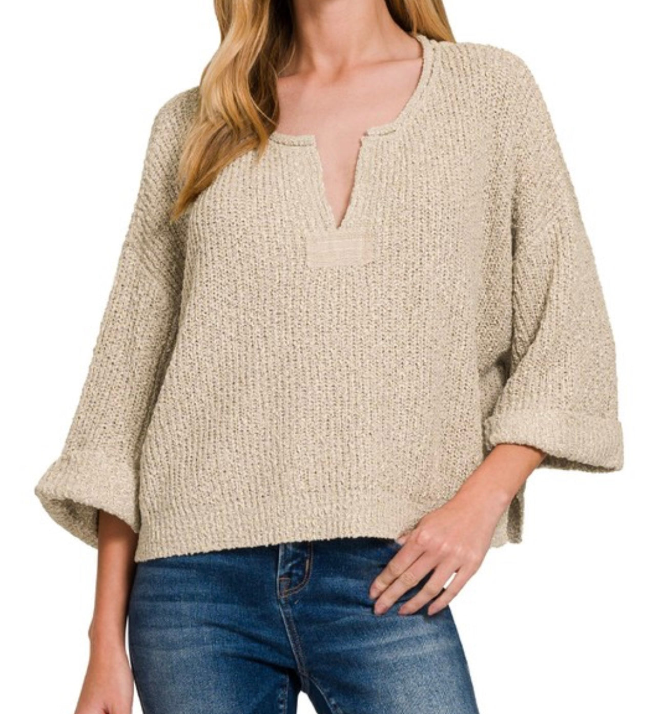 Knit Folded Sleeve Pullover Top