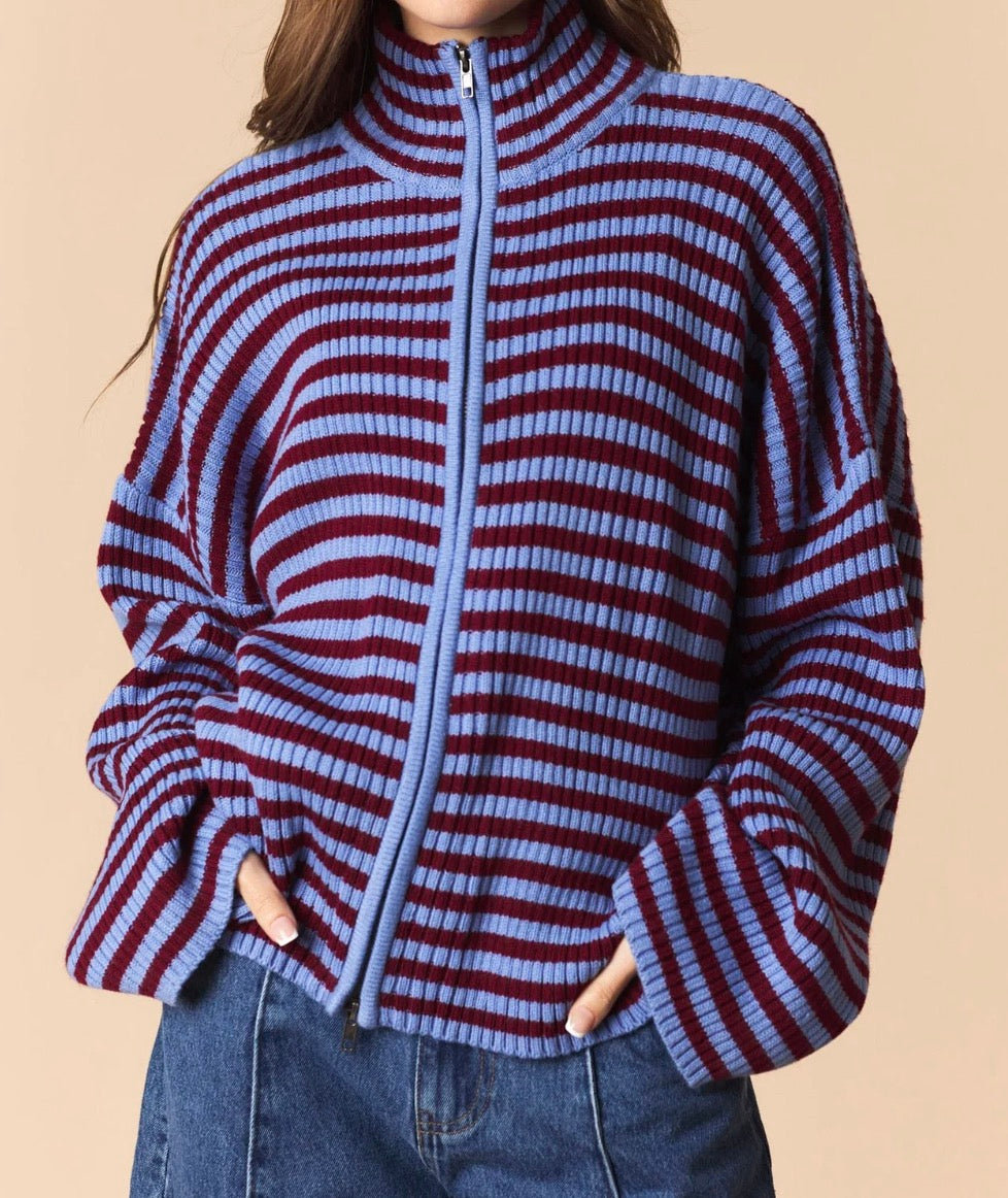 Blueberry Cabernet Zip Up Sweater