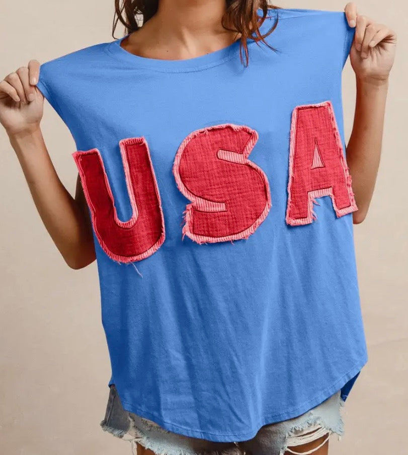 USA Patched Raw Edge Top
