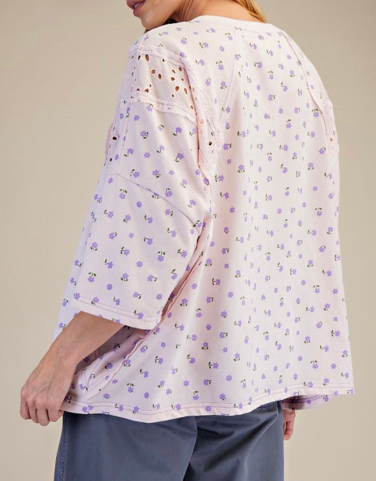 Violets and Lace Oversized Top