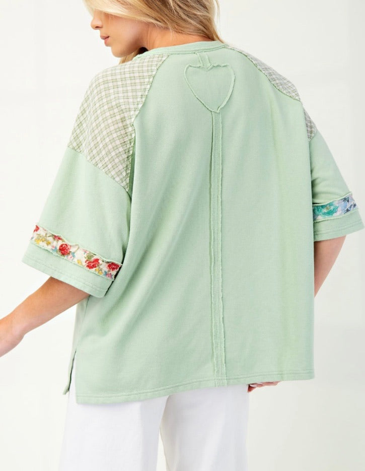 Sage Sweetheart Patchwork Top