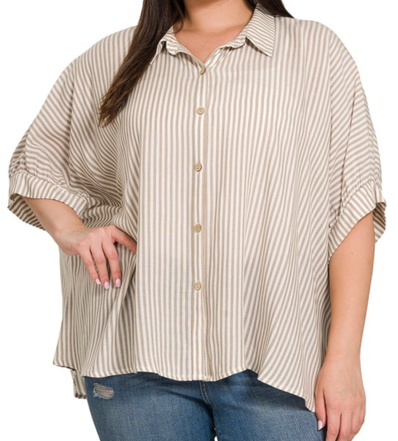 Coastal Striped Plus Size Oversized Top