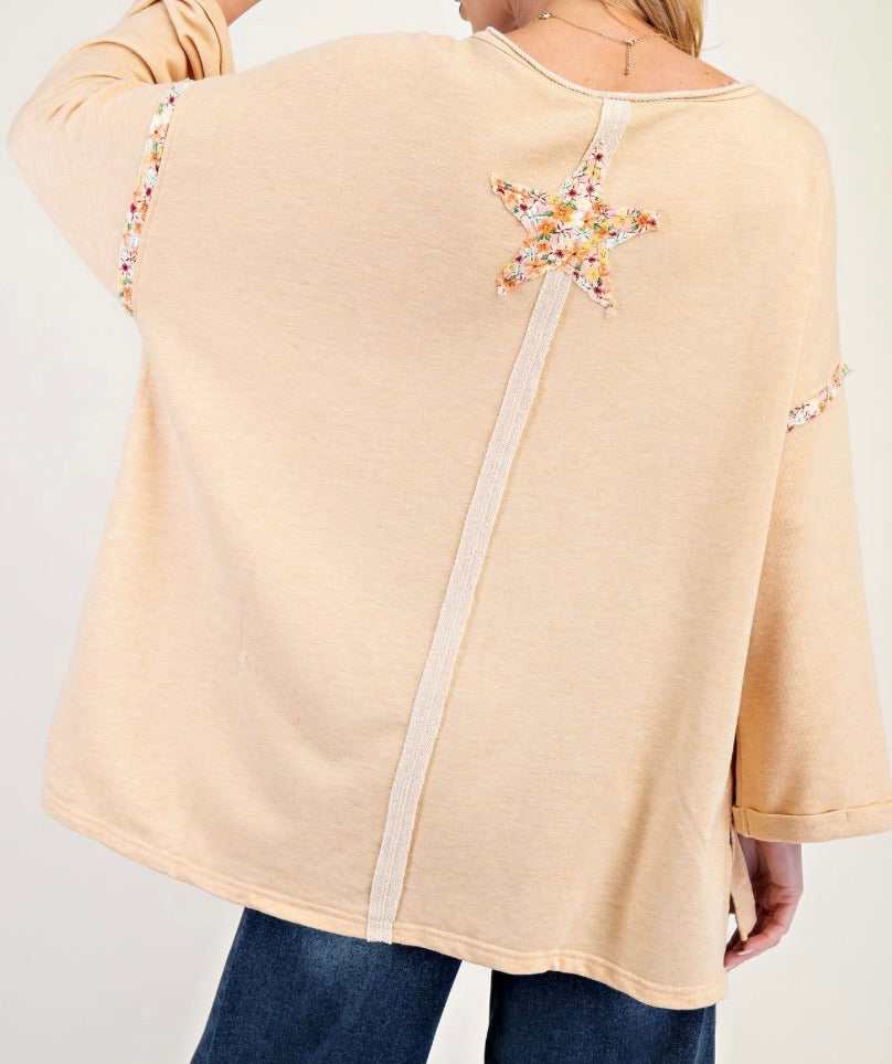 Peace Emblem Oversized Patchwork Top