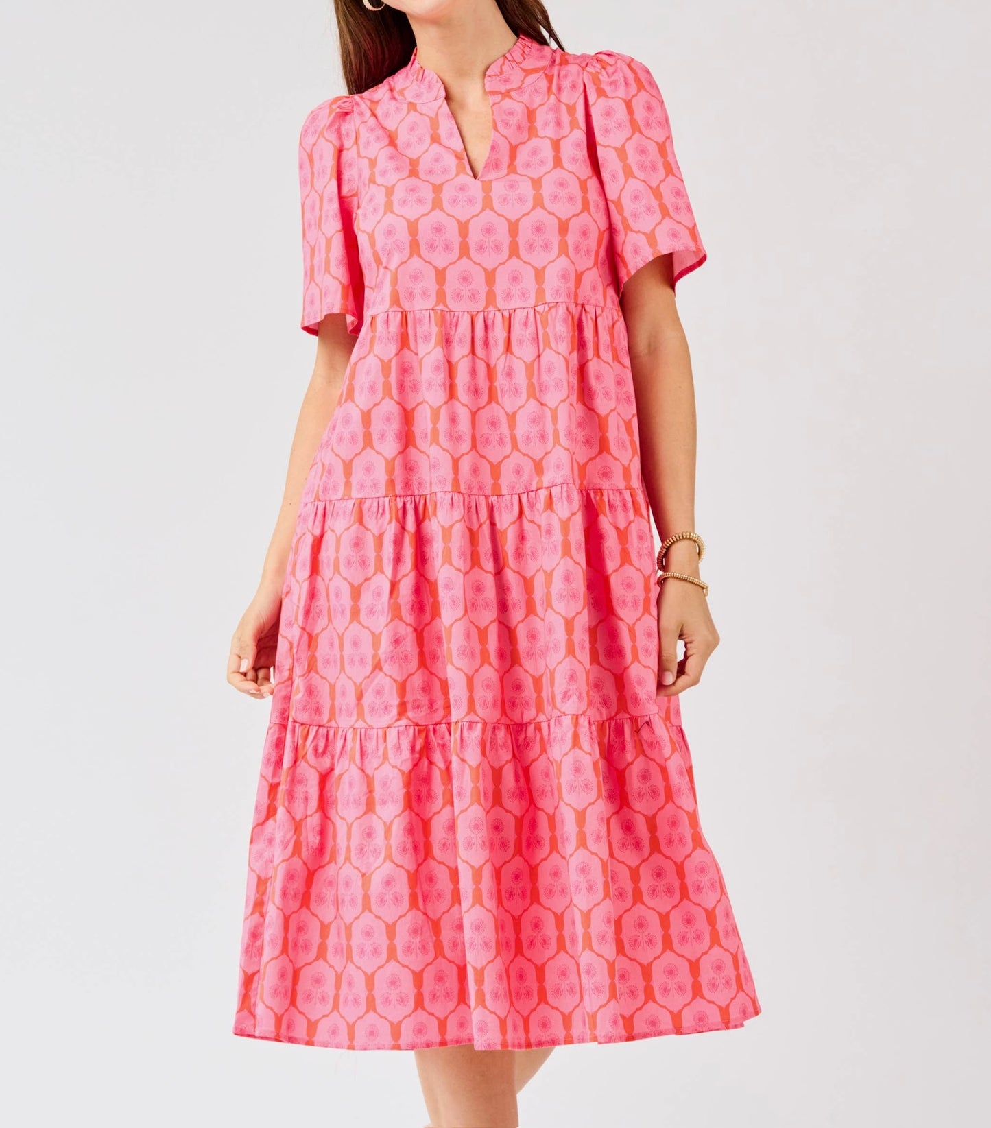 Blushing Orchard Tiered Midi Dress