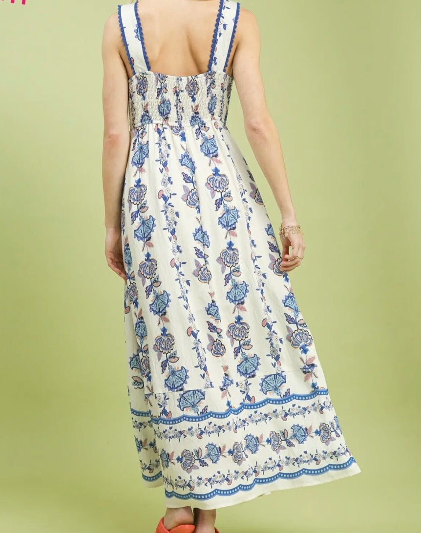 Blue Willow Border Maxi Dress