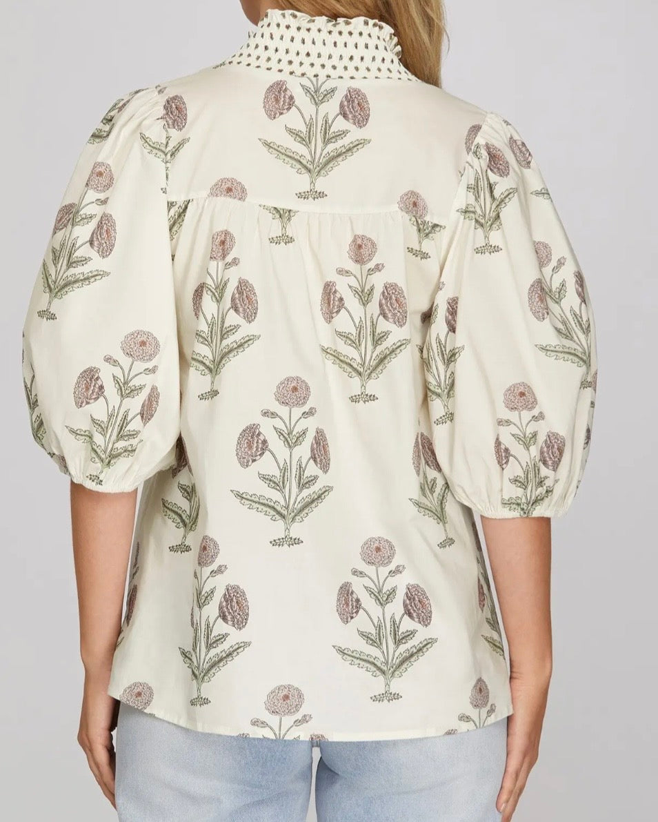 Petal Postcard Puff Sleeve Top