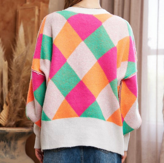 Multi Color Diamond Pullover Sweater