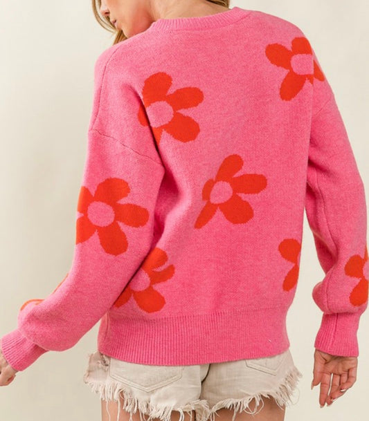 Pink & Orange Flower Comfy Sweater