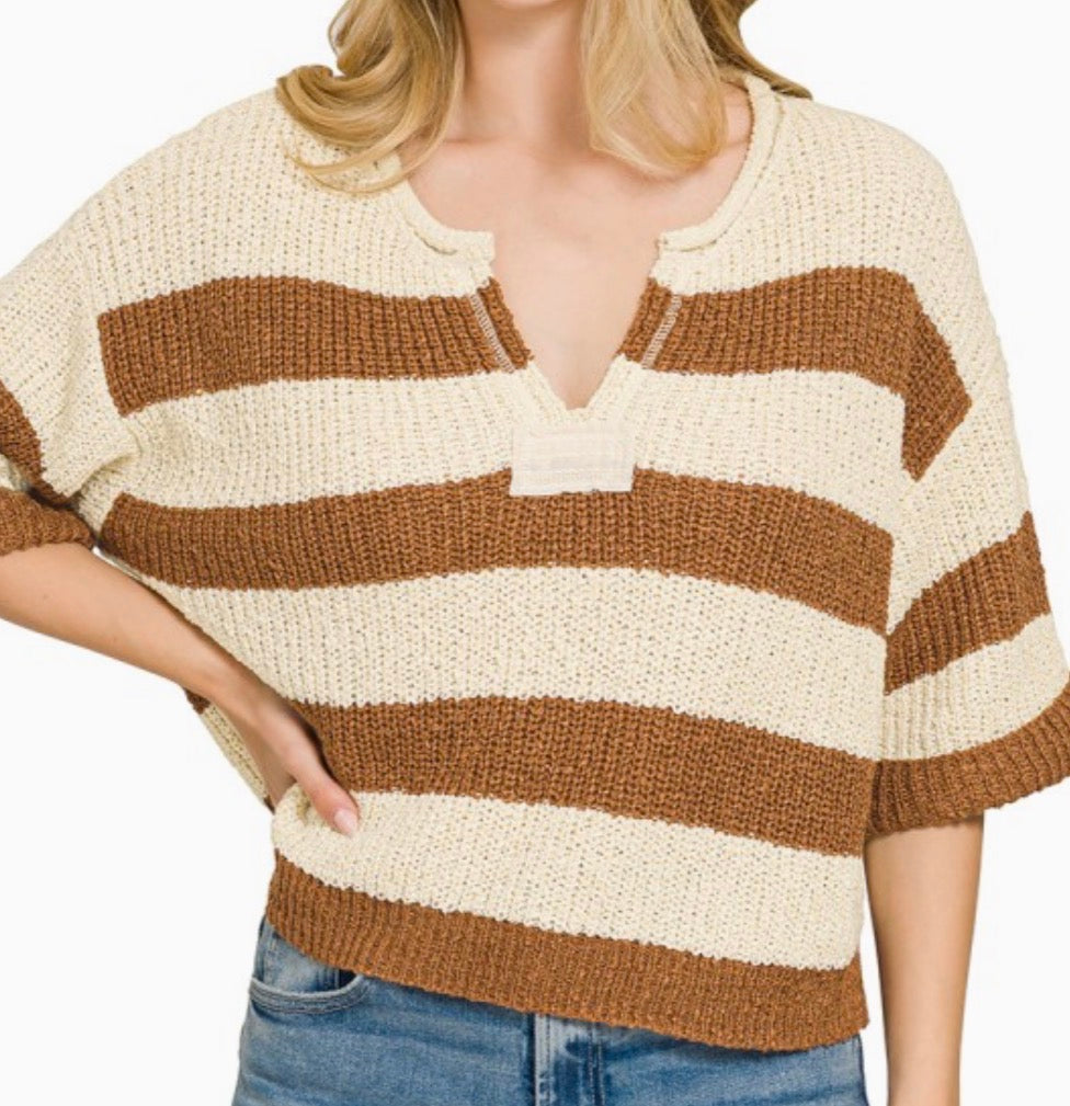 Split Neck Striped Top