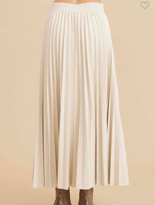 Ivory Faux Leather Pleated Skirt