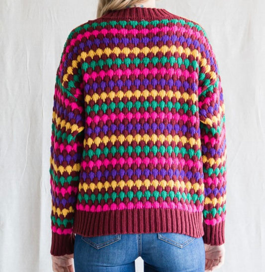 Multi-Color Thick Knit Pullover Sweater