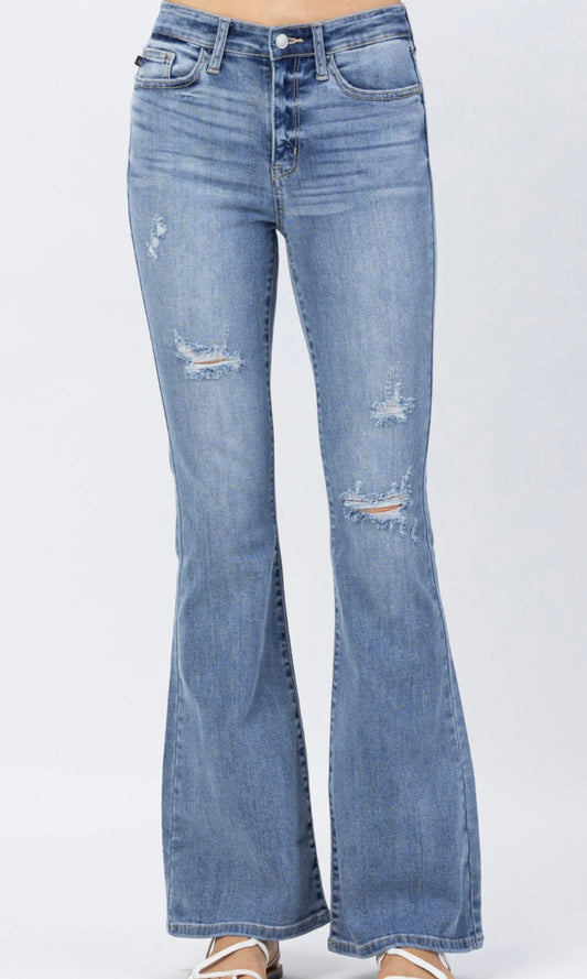 Judy Blue Hi-Rise Distressed Flare Jeans