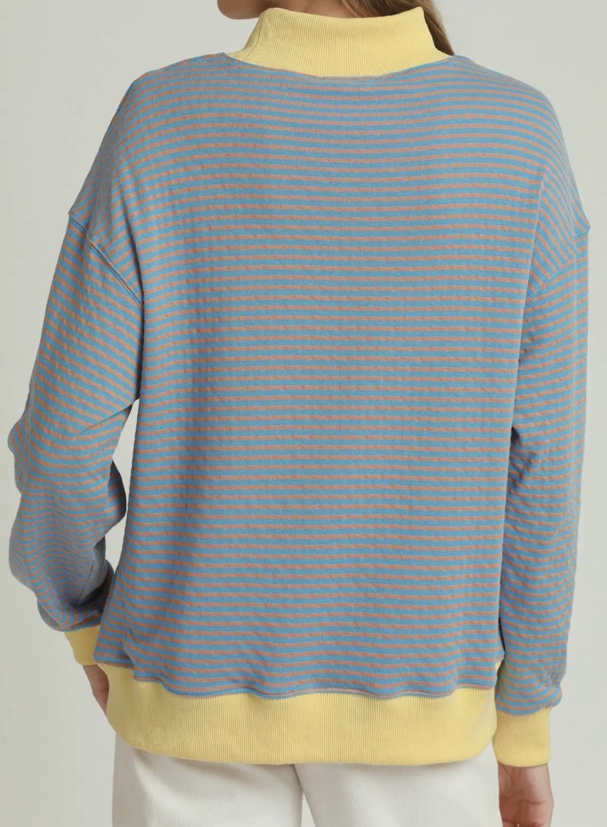 Reversible Stripe-to-Polka Dot Mock Neck Pullover Top