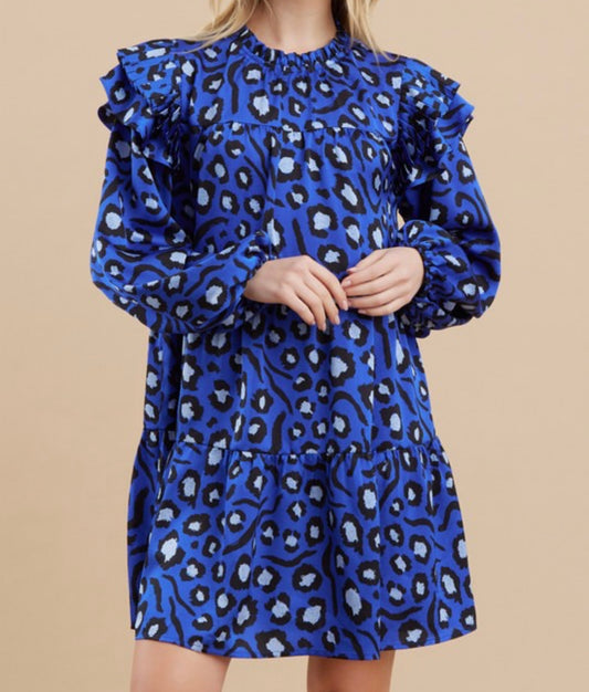 Royal Leopard Print Tiered Dress