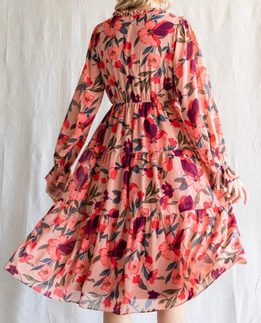 Mauve Floral Chiffon Midi Dress