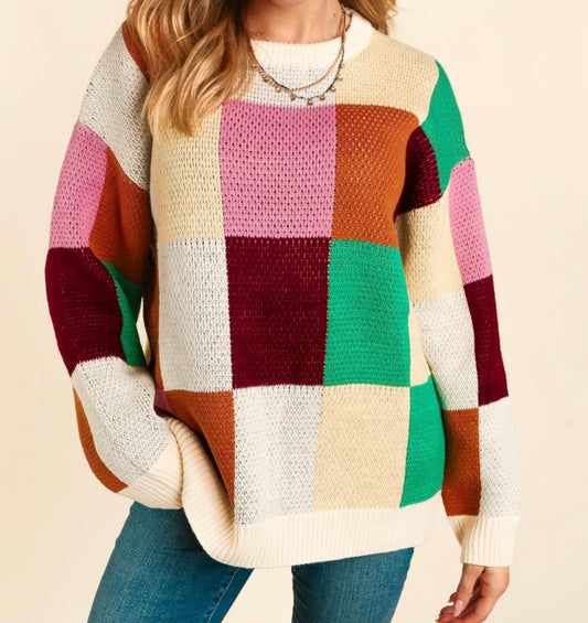 Multi-Checkered Pullover Sweater