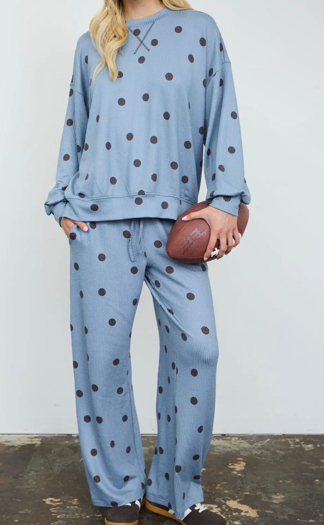 Polka Dot Textured Wide Leg Set