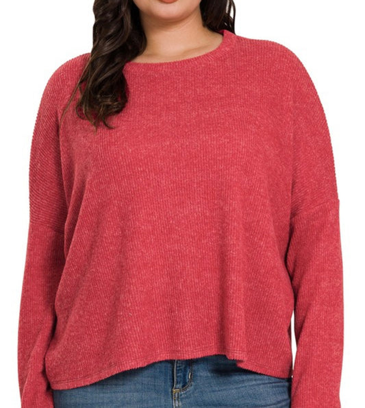 Plus Size Ribbed Dolman Long Sleeve Top