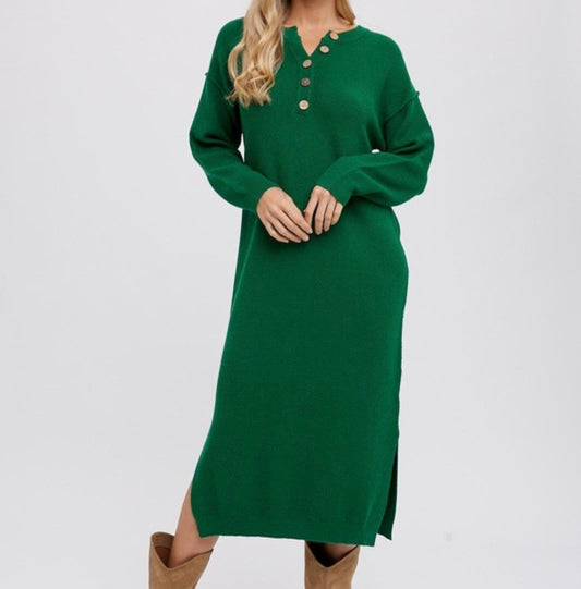 Forest Button Front Midi Sweater Dress