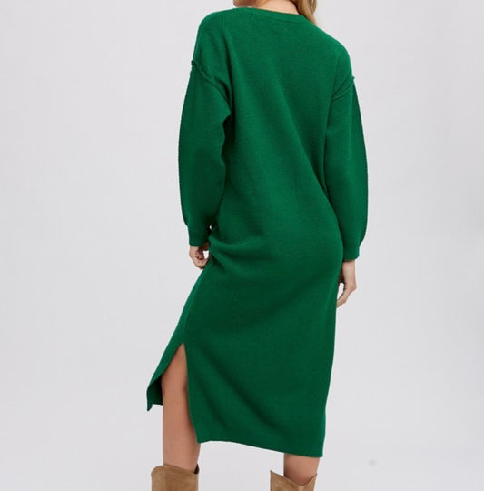 Forest Button Front Midi Sweater Dress