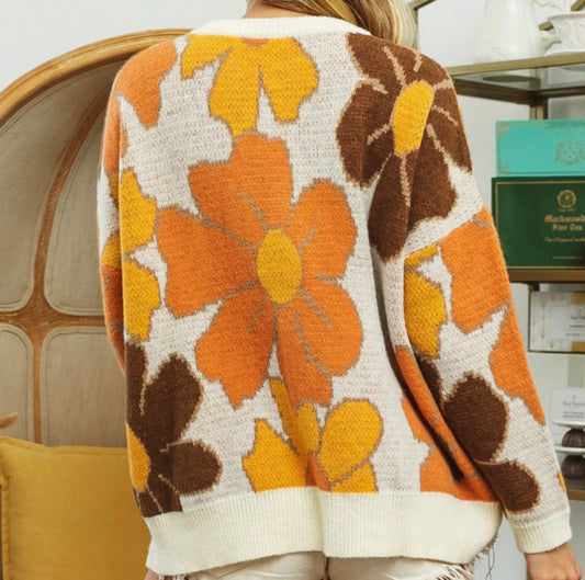 Oatmeal Flower Pattern Sweater