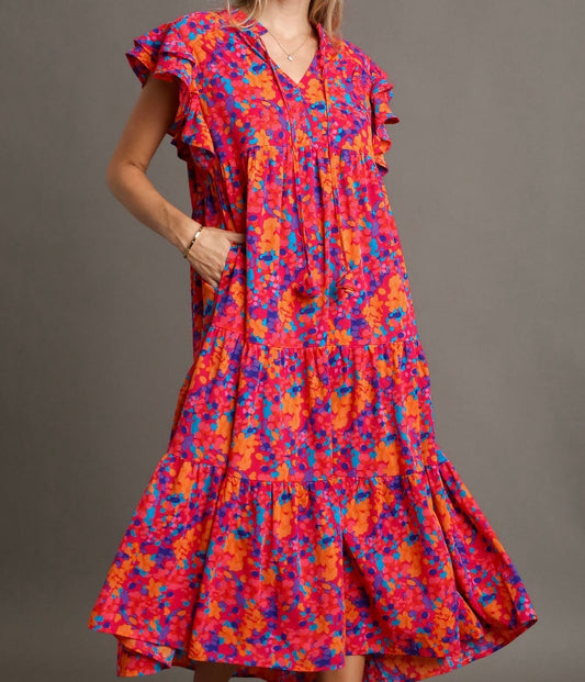 Fuchsia Floral Tiered Maxi Dress