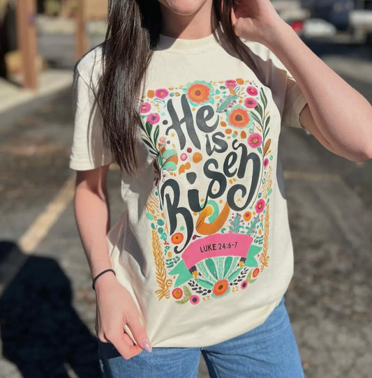 He Is Risen Floral SS Tee