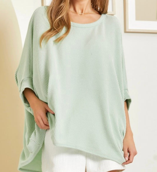 Mint Solid Ribbed Tunic Top