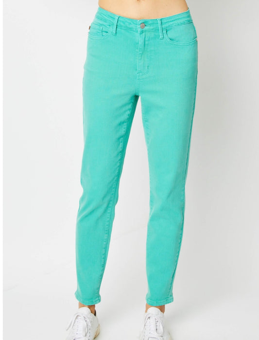Judy Blue High Waist Aquamarine Garment Dyed Slim Jeans