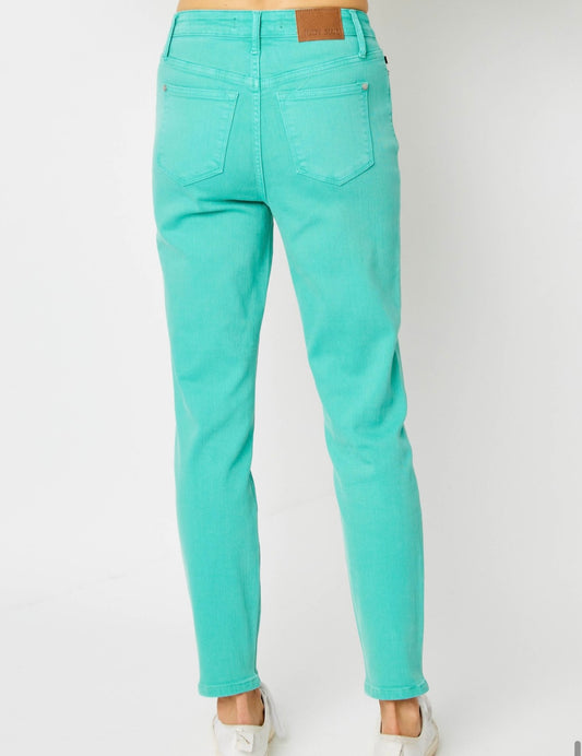 Judy Blue High Waist Aquamarine Garment Dyed Slim Jeans