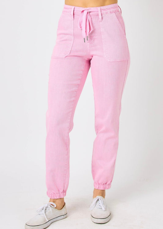 Judy Blue High Waist Light Pink Garment Dyed Joggers