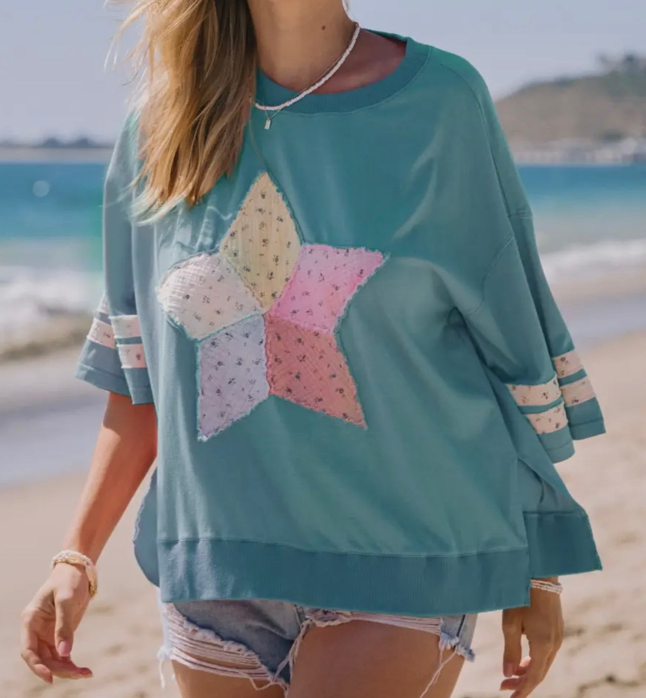 Ocean Whispers Patchwork Top