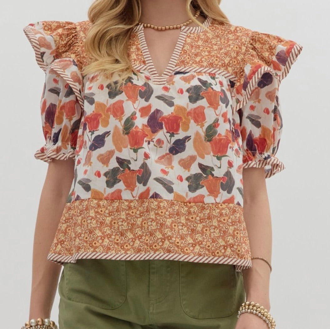 Mixed Media Ruffle Top