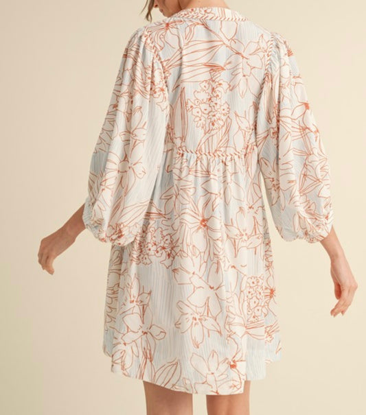 Sketched Romance Tie-Neck Dress