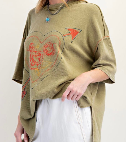 Rebel Heart Graphic Oversized Top