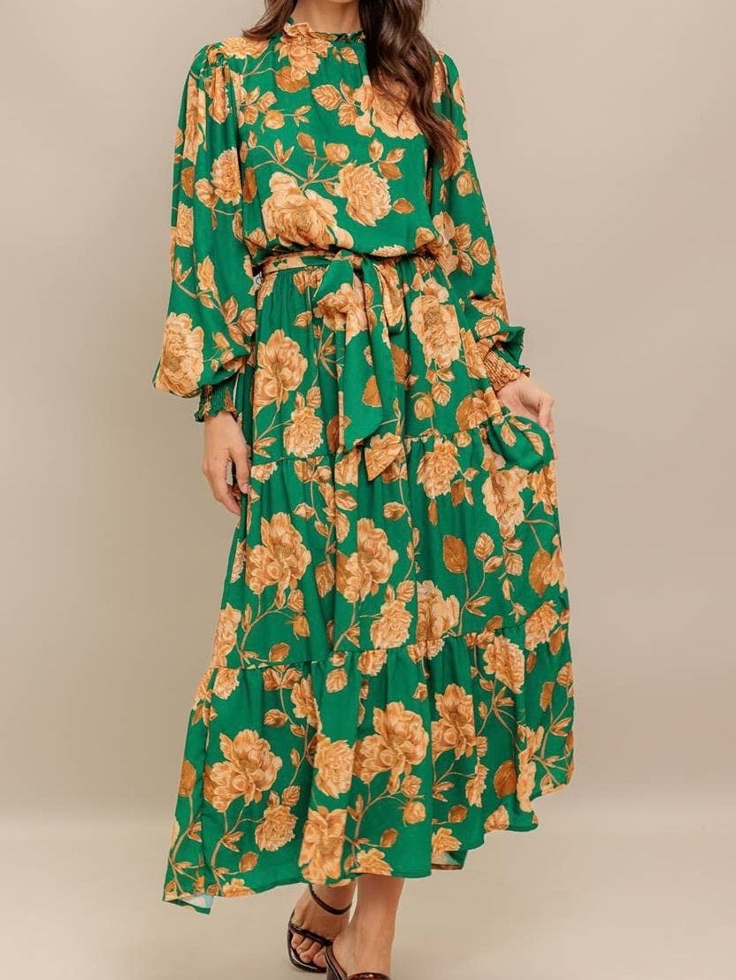 Amber Hour Golden Blooms Dress M