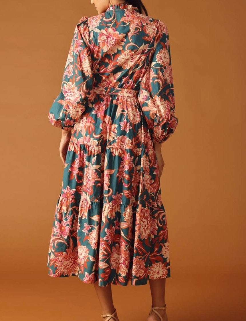 Teal Waters Bloom Midi Dress