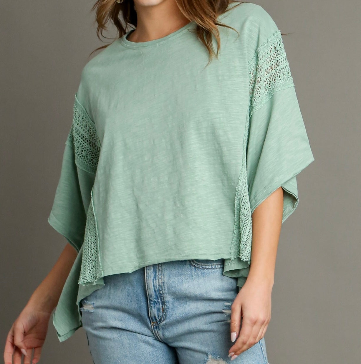 Sub Cotton Knit Lace Detail Top