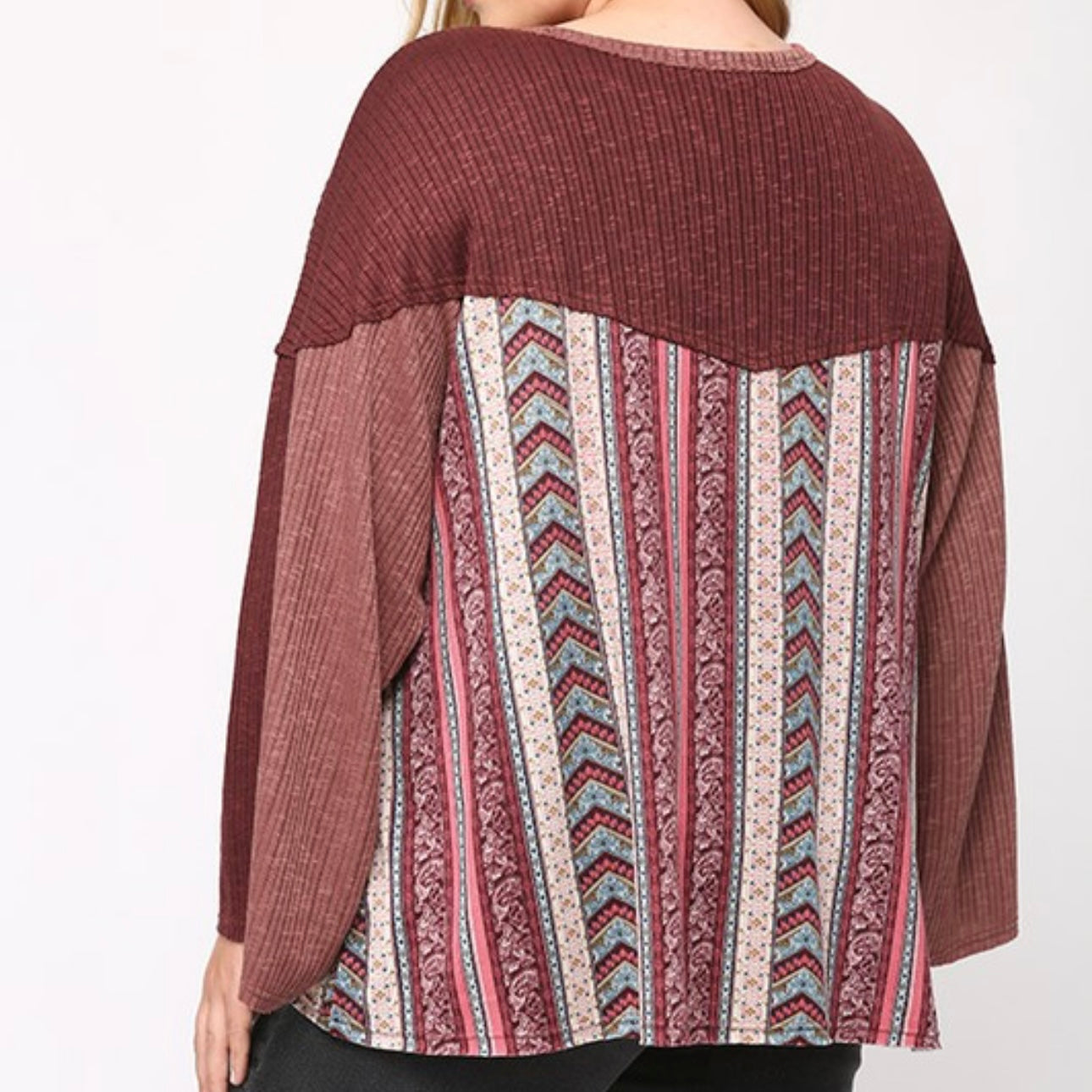 Boho Mixed Print Long Sleeve Top