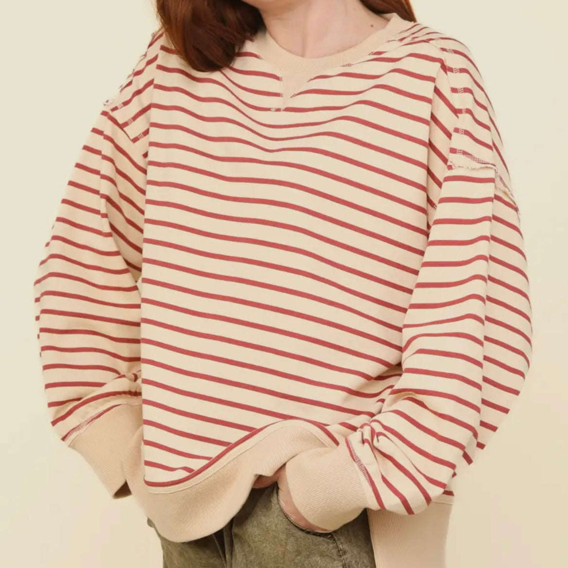 Striped Oversized Crewneck Sweatshirt