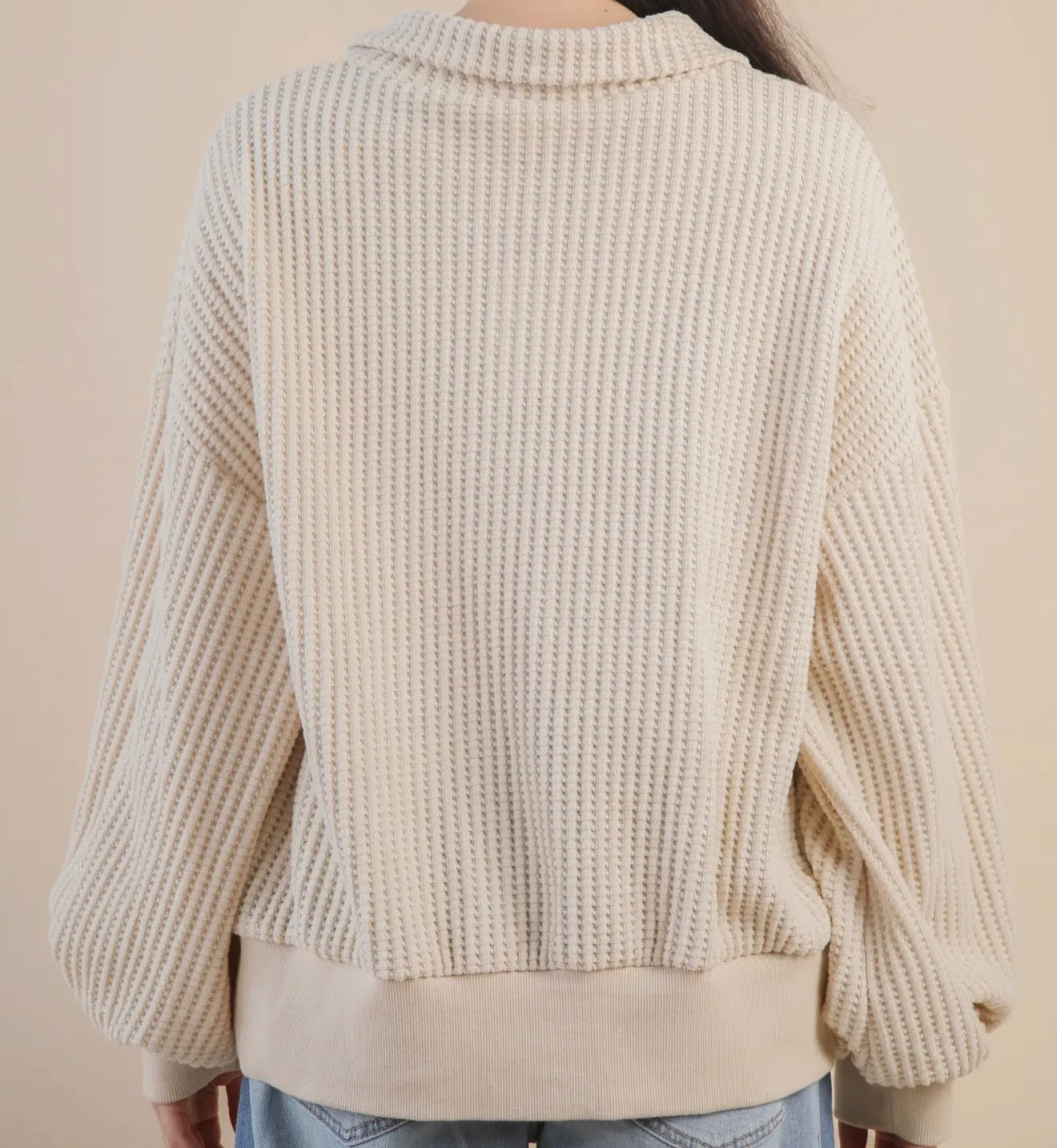 Waffle Knit Snap Collared Pullover