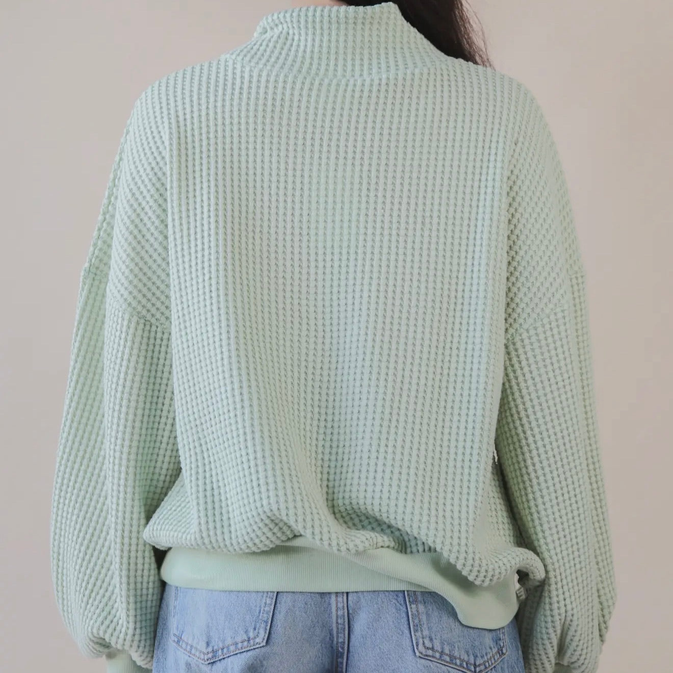 Waffle Knit Snap Collared Pullover