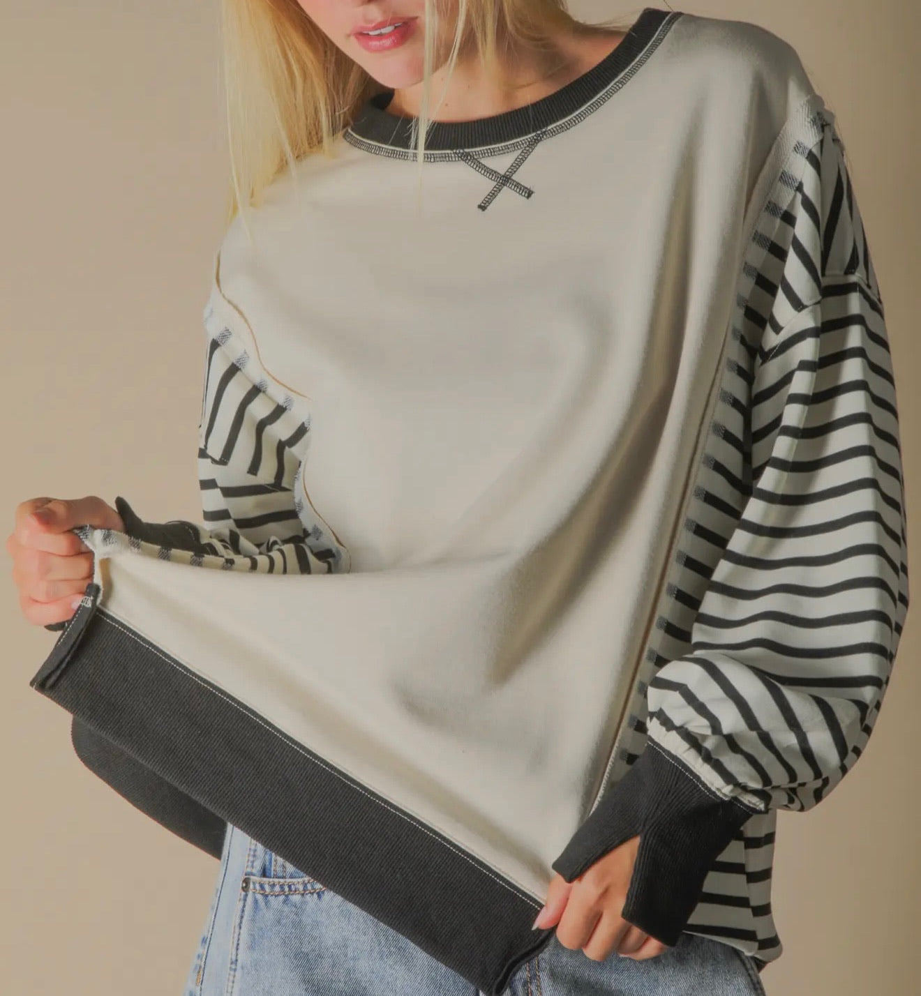 Statement Sleeve Contrast Sweatshirt